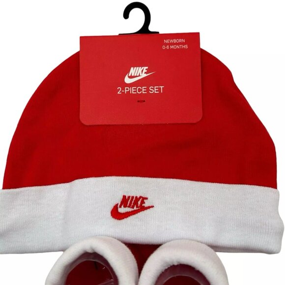 Nike Baby Boy's/Girl's Hat and Booties 2-Piece Set Size 0-6 Months Red/White - Picture 2 of 11